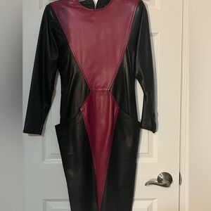 Black and Burgundy Leather Dress